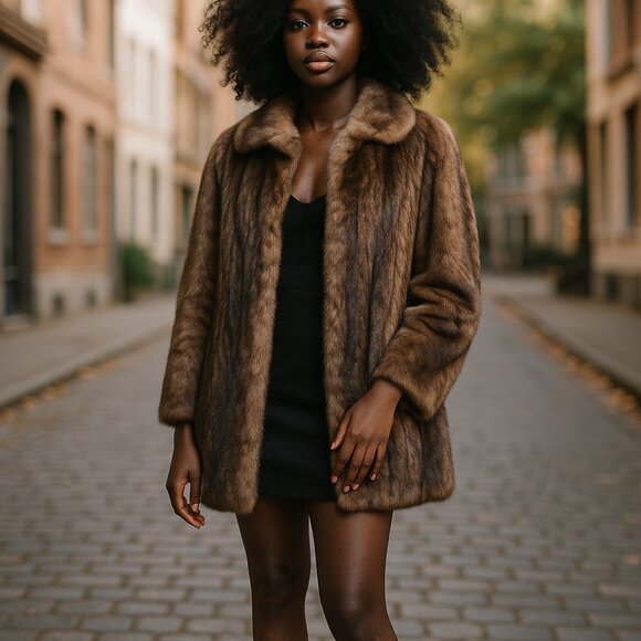 VINTAGE 1950's Possum Fur Coat S Small Jacket Austria Germany Mobwife Quiet Luxe
